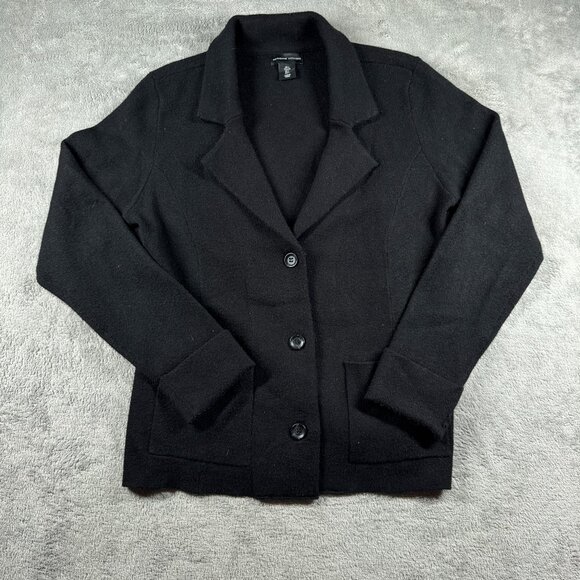 Adrienne Vittadini Black Knit Blazer Cardigan Women’s L Stretch Jacket - Picture 1 of 13